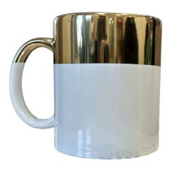 Fehér szublimációs bögre arany sávval 11oz.